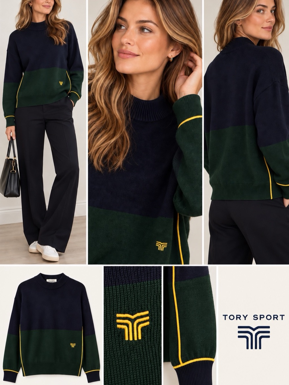 Tory Sport Cashmere Color-block Blend Sweater – Size Medium